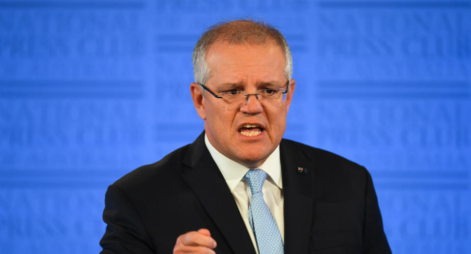 Scott Morrison addressing the National Press Club in Canberra. Source: AAP