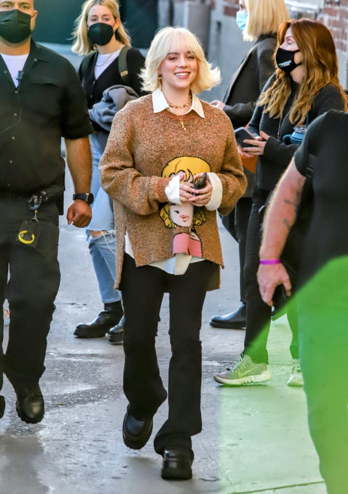 Billie Eilish on her way to “Jimmy Kimmel Live” on Oct. 13. - Credit: APEX / MEGA