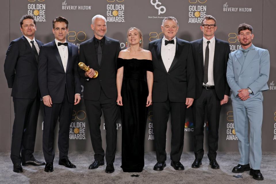 The Banshees of Inisherin cast and crew pose in the press room during the 80th Annual Golden Globe Awards, California, in January 2023 (Getty Images)