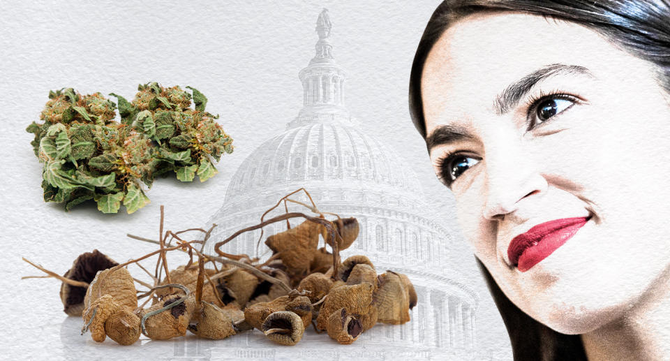 Rep. Alexandria Ocasio-Cortez (Yahoo News photo Illustration; photos: AP, Getty Images)