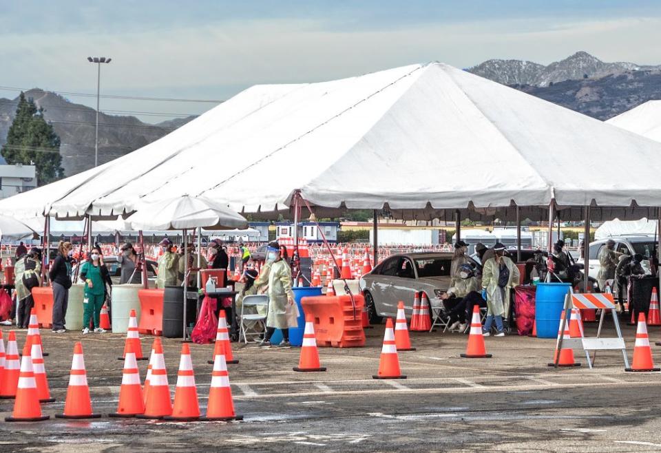 A vaccination station at Los Angeles County Fairgrounds in Pomona. Russ Allison Loar / Flickr