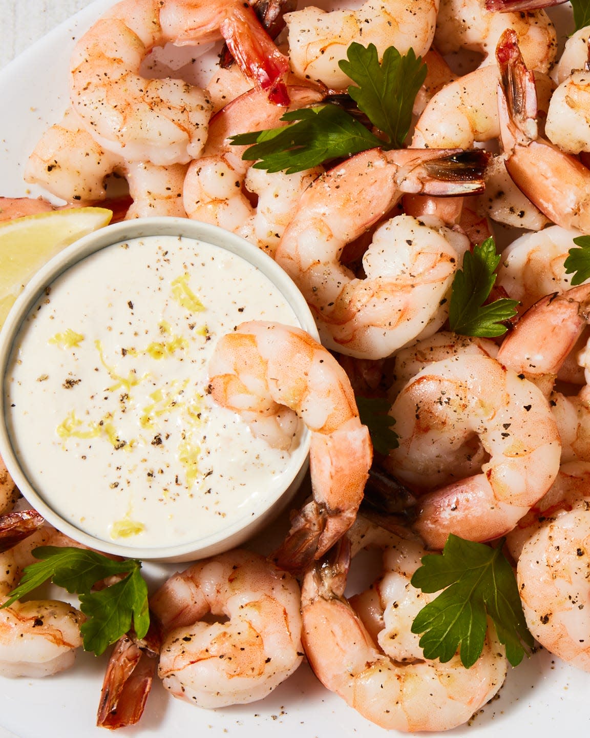 roasted shrimp cocktail with lemon horseradish aioli