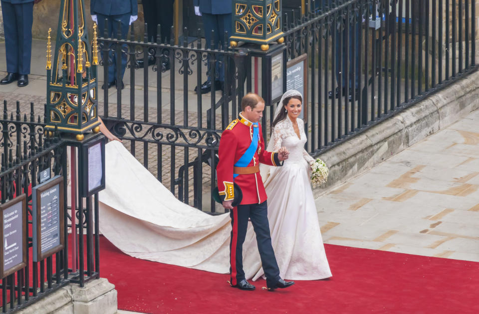 The Duchess of Cambridge wore an Alexander McQueen gown on her wedding day in 2011. (Photo: Getty)