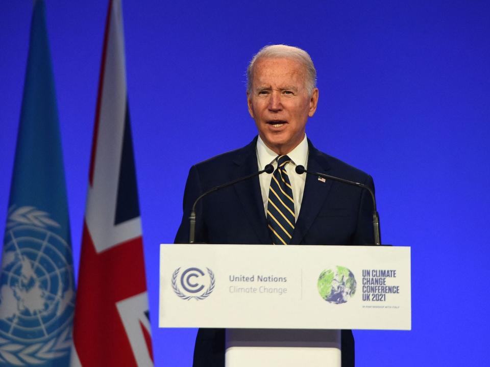 President Joe Biden speaks at the COP26 UN Climate Change Conference in Glasgow, Scotland on November 1, 2021.