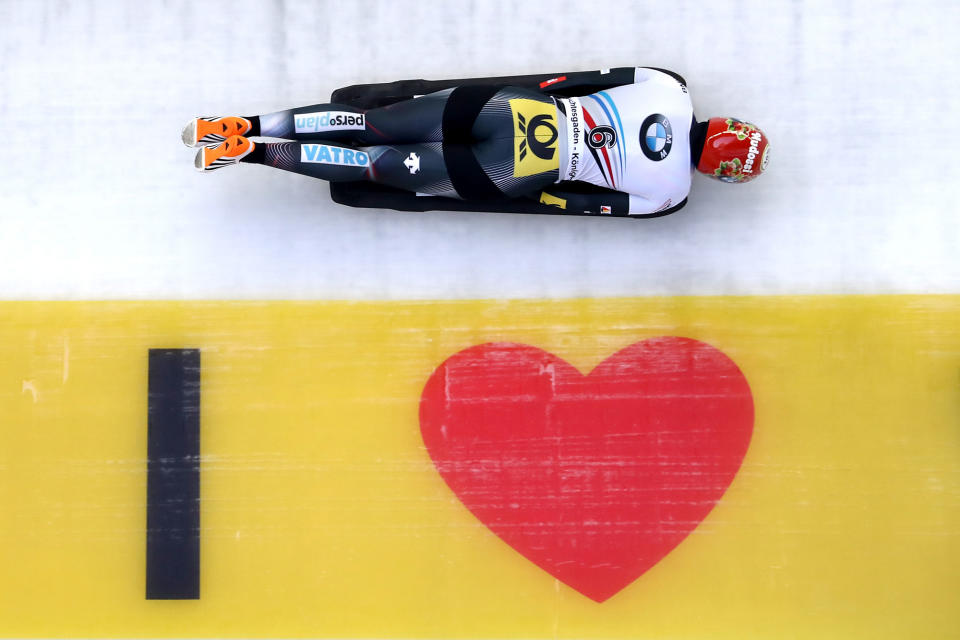 <p>Jacqueline Loelling of Germany competes in the third run of the IBSF World Championships Bob & Skeleton 2017 at Deutsche Post Eisarena Koenigssee on February 25, 2017 in Koenigssee, Germany. (Alexander Hassenstein/Bongarts/Getty Images) </p>