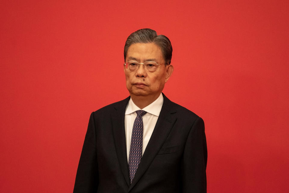 Zhao Leji, member of the Communist Party of China's new Politburo Standing Committee, on stage during its unveiling at the Great Hall of the People in Beijing, China, on Sunday, Oct. 23, 2022. / Credit: Bloomberg