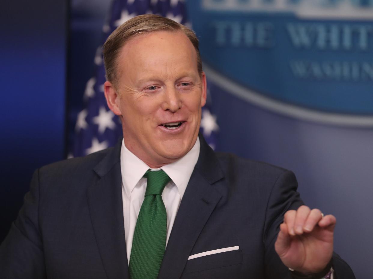 <p>Newsmax host Sean Spicer, as White House press secretary in 2017</p> (PA)