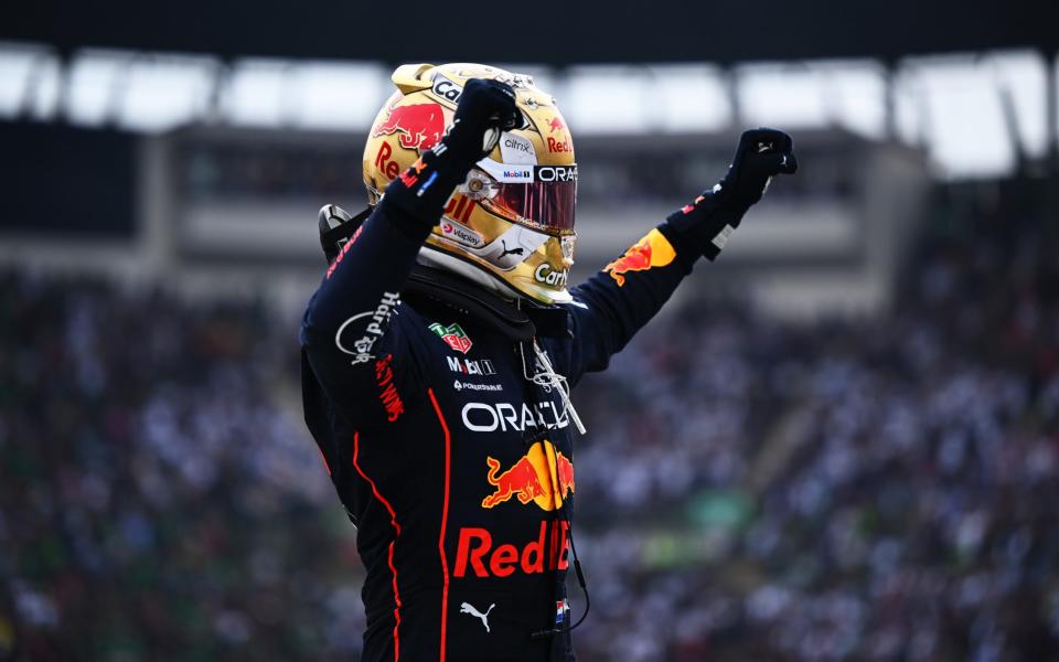 Race winner Max Verstappen of the Netherlands and Oracle Red Bull Racing celebrates in parc ferme during the F1 Grand Prix of Mexico at Autodromo Hermanos Rodriguez on October 30, 2022 in Mexico City, Mexico - Clive Mason - Formula 1/Formula 1 via Getty Images