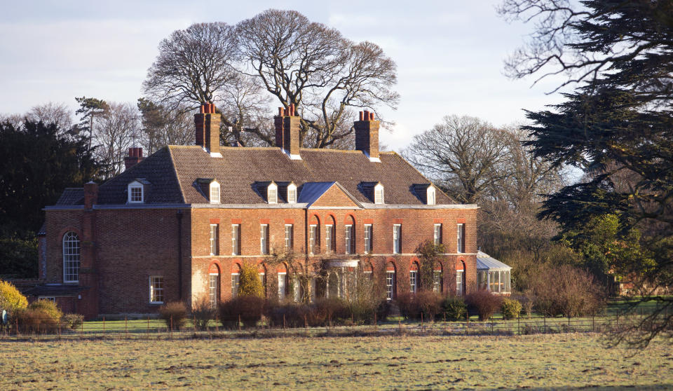 KING'S LYNN, UNITED KINGDOM - JANUARY 13: (EMBARGOED FOR PUBLICATION IN UK NEWSPAPERS UNTIL 48 HOURS AFTER CREATE DATE AND TIME) A general view of the front of Anmer Hall on the Sandringham Estate on January 13, 2013 in King's Lynn, England. It has been reported that Queen Elizabeth II is to give Anmer Hall to Prince William, Duke of Cambridge and Catherine, Duchess of Cambridge to be their country house. (Photo by Indigo/Getty Images)