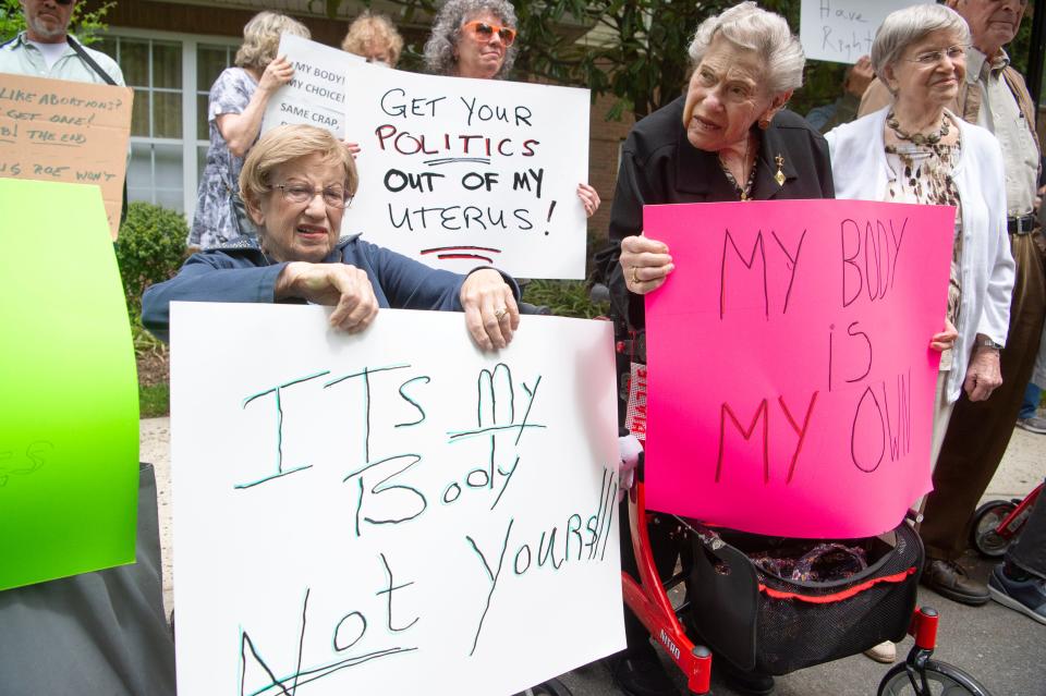 Residents at Arbor Terrace held a rally for reproductive rights and women's health in Teaneck on Friday. Former New Jersey Senate Majority Leader Loretta Weinberg led the demonstration as grandmothers and great-grandmothers held up signs and voiced their opinions on abortion.