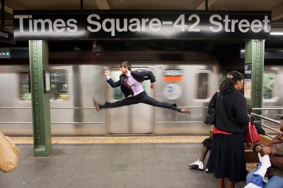 Times Square, NYC - Jeffrey Smith. <a href="https://www.dancersamongus.com/purchase" rel="nofollow noopener" target="_blank" data-ylk="slk:(Photo by Jordan Matter);elm:context_link;itc:0;sec:content-canvas" class="link ">(Photo by Jordan Matter)</a> <br> <br> <a href="http://vimeo.com/channels/jordanmatter/51149314" rel="nofollow noopener" target="_blank" data-ylk="slk:Click here to see video from 'Dancers Among Us';elm:context_link;itc:0;sec:content-canvas" class="link ">Click here to see video from 'Dancers Among Us'</a>