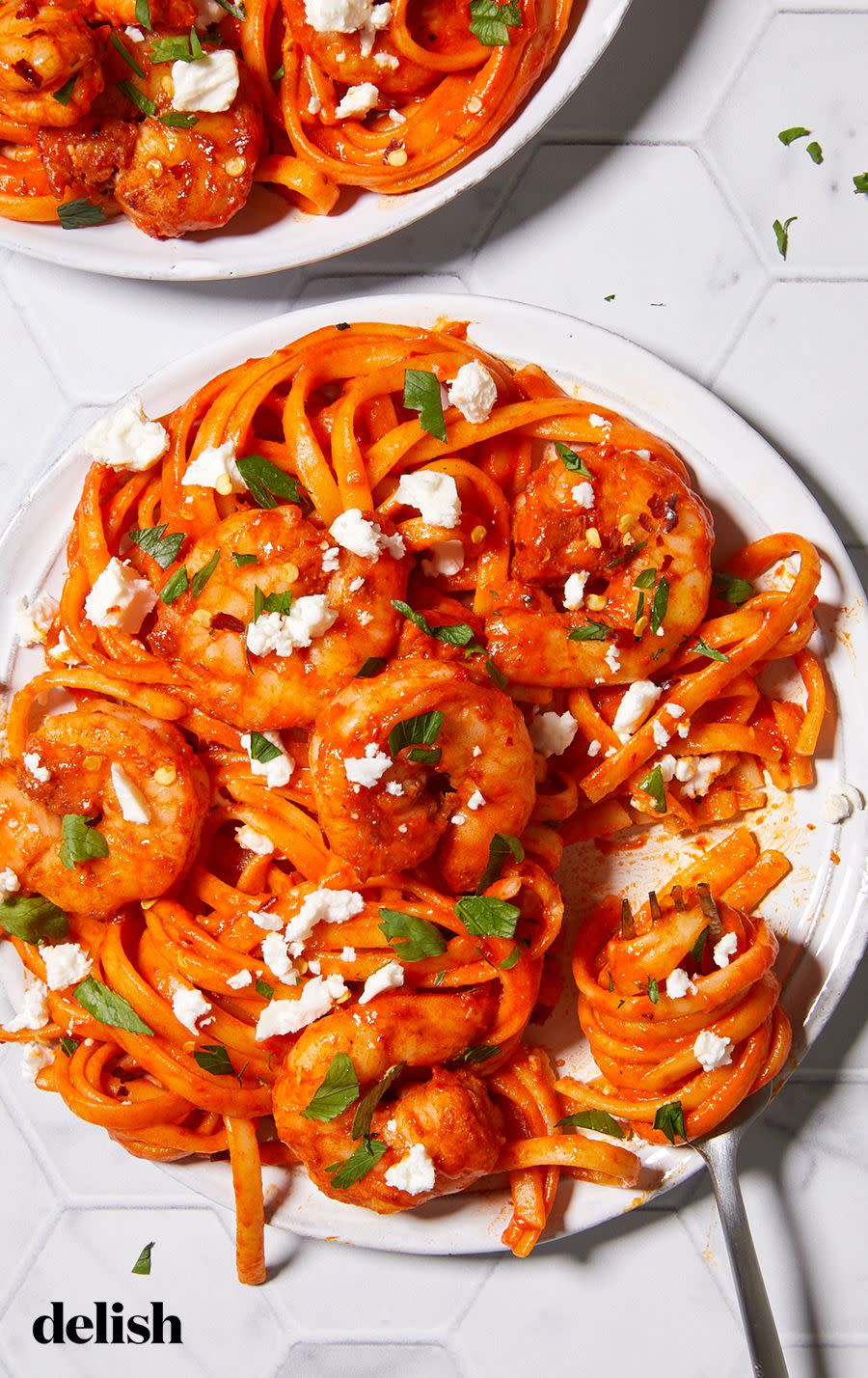 Roasted Red Pepper Shrimp Linguine