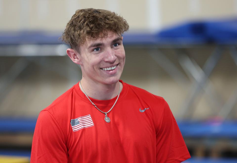 Simon Smith, of Springville, a gymnast representing Team USA for the upcoming Trampoline World Cup, works out in Orem on Thursday, June 29, 2023. | Jeffrey D. Allred, Deseret News