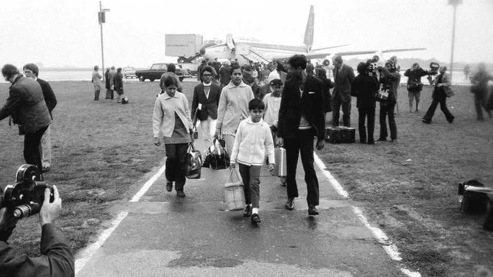 Ugandan Asians arriving at Stansted Airport, 1972
