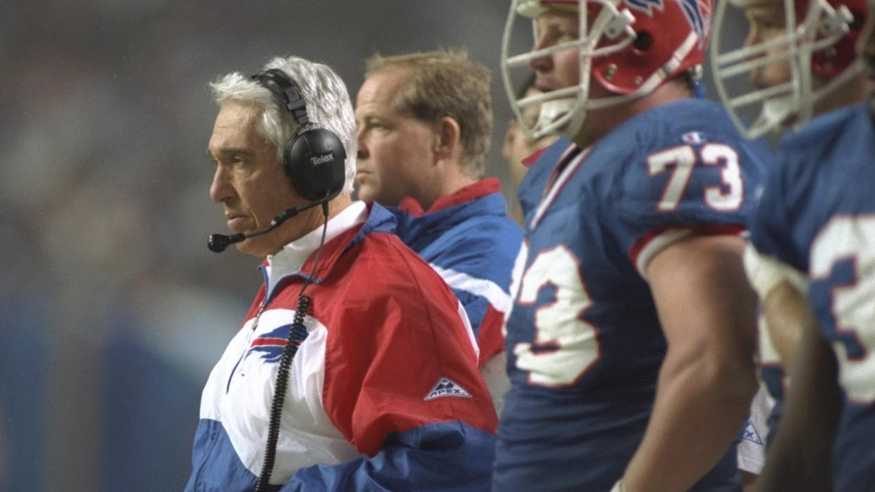 Head coach Marv Levy looks on during yet another Super Bowl loss. (Rick Stewart/Stringer via Getty Images)