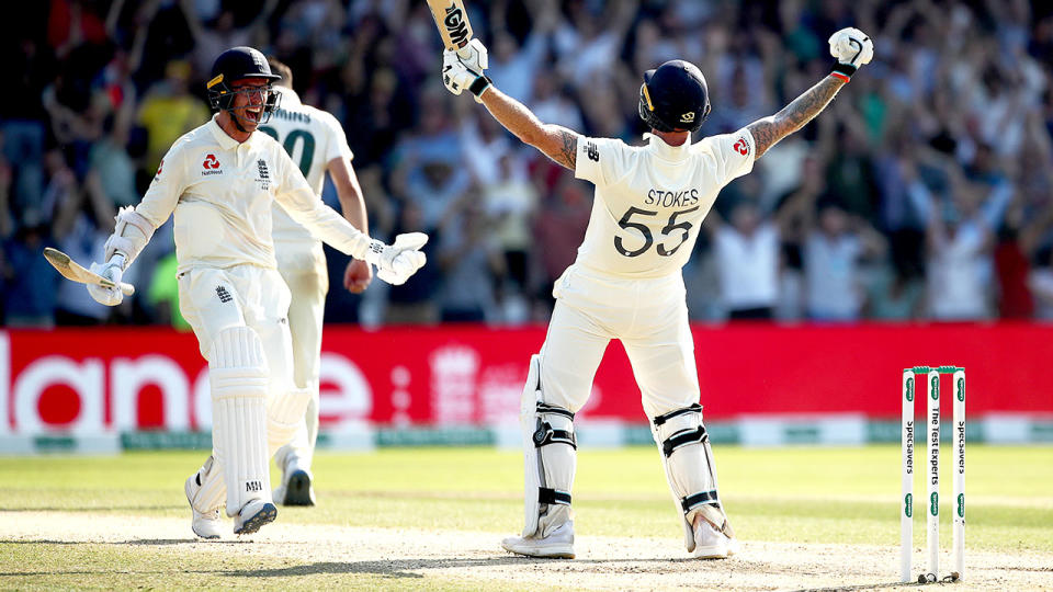 Ben Stokes, pictured here celebrating victory in the third Ashes Test.