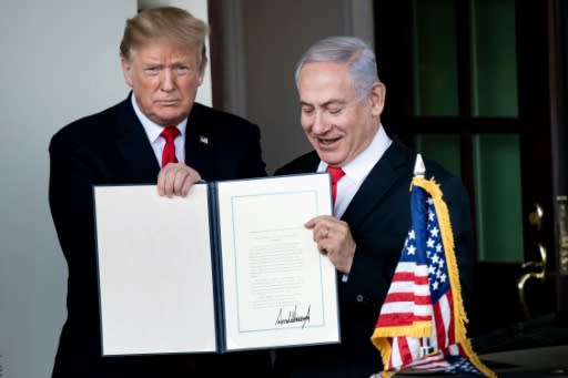 Trump hosted Netanyahu at the White House in March 2019, signing a proclamation recognising the annexed Golan Heights as Israel sovereign territory