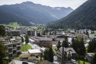 A view of Davos and its congress center prior to the annual meeting of the World Economic Forum, Switzerland, Sunday, May 22, 2022. (Gian Ehrenzeller/Keystone via AP)