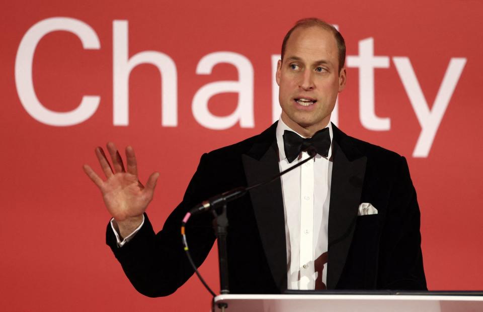 britains prince william, prince of wales delivers a speech during the londons air ambulance charity gala dinner at the owo in central london, on february 7, 2024 photo by daniel leal pool afp photo by daniel lealpoolafp via getty images