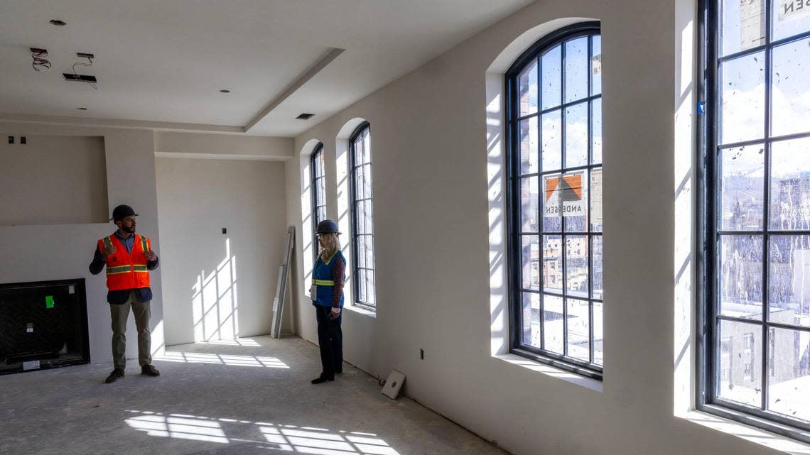 A corner penthouse suite called the Pend O’Reille features large windows and space on a top floor of Hotel Renegade, slated to open in May.
