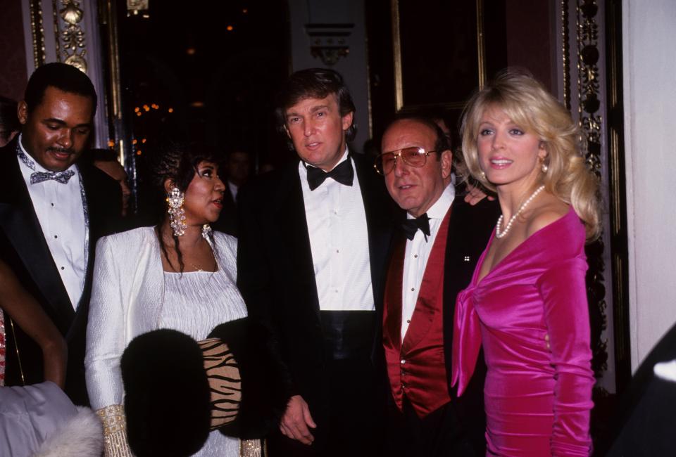 Aretha Franklin, Donald Trump, Clive Davis and Marla Maples attend an Arista Records Grammy party in February 1992. (Photo: Waring Abbott/Getty Images)