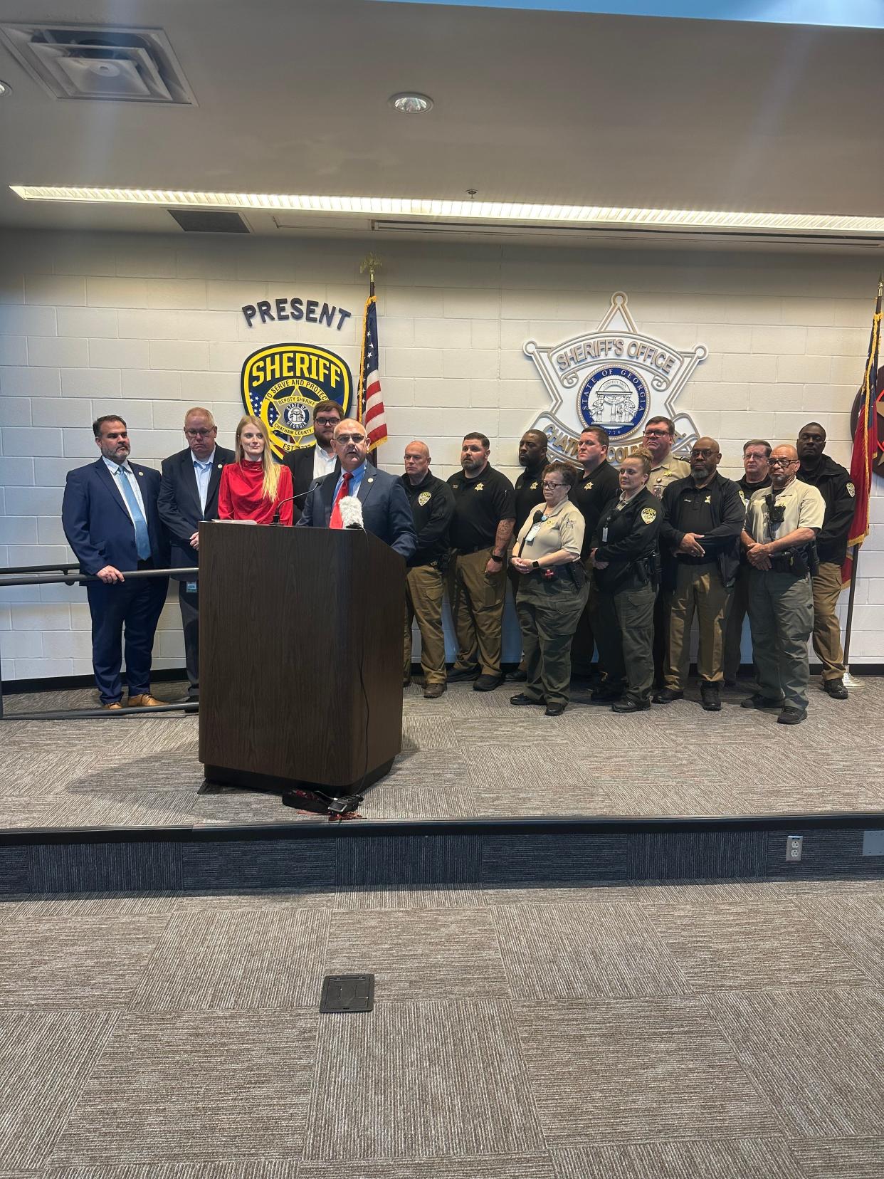 Georgia Department of Labor (GDOL) Commissioner Bruce Thompson held a press conference at the Chatham County Detention Center to unveil a reentry program for recently released Georgia Department of Corrections prisoners.