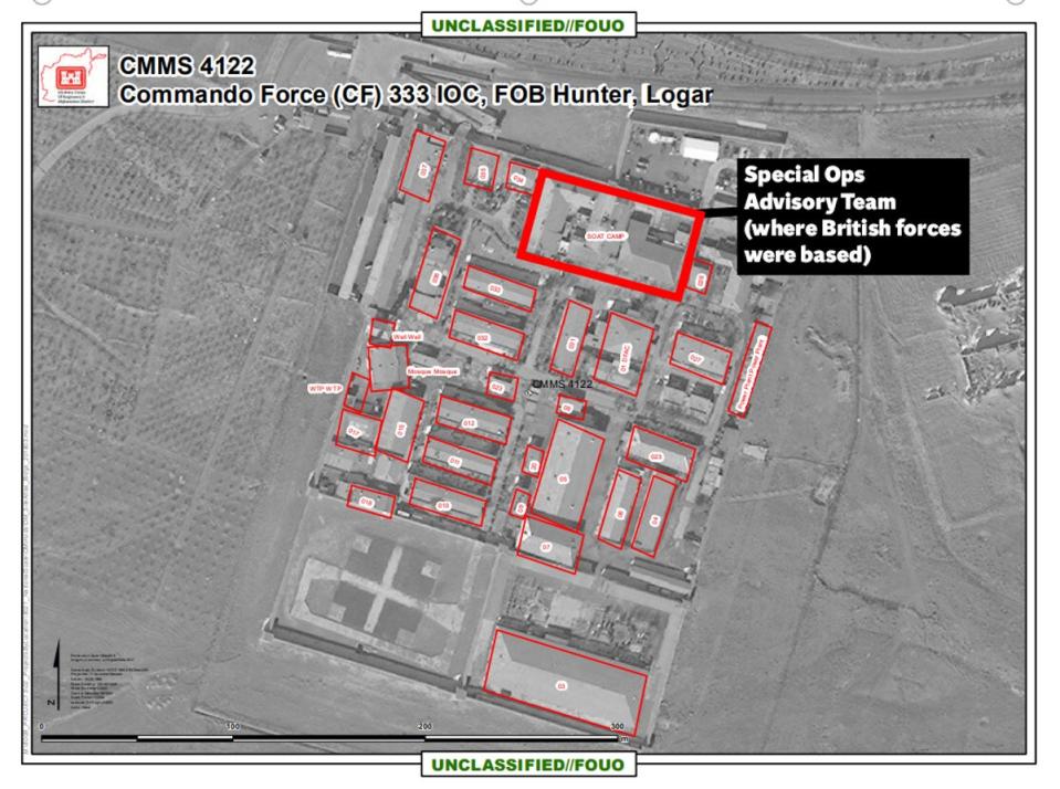 A map of the CF333 base in Logar province, Afghanistan (US Army Corps/The Independent)