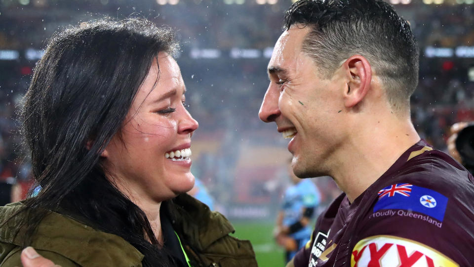 Slater paid an emotional tribute to his wife Nicole after announcing his retirement. Pic: Gettyy to