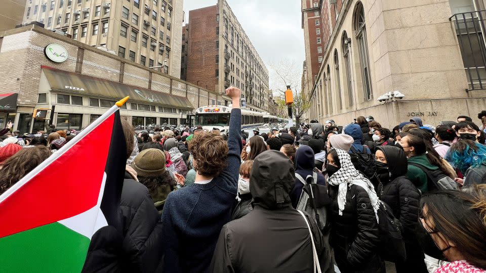 Protestors demonstrate at Columbia University, on Thursday, April 18, 2024. - Joshua Briz/AP