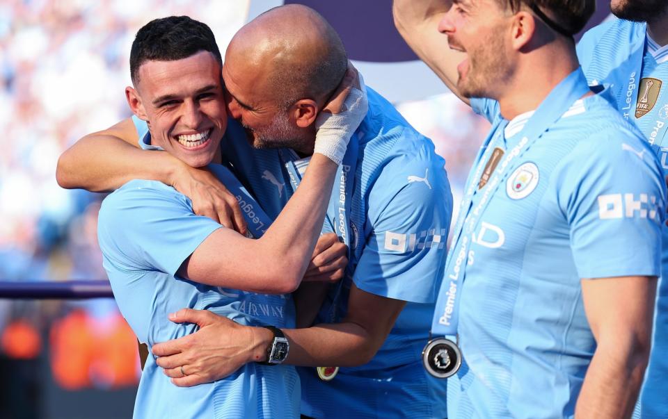 Pep Guardiola hugs Phil Foden - Jude Bellingham is the Real Madrid star but it is Phil Foden who reminds me of Zinedine Zidane