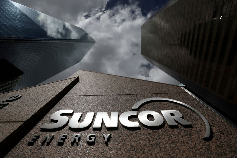 FILE PHOTO: The Suncor Energy logo is seen at their head office in Calgary