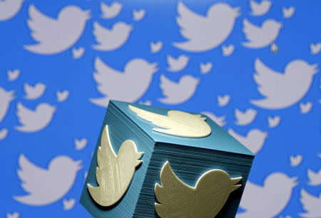 FILE PHOTO - A 3D-printed logo for Twitter is seen in this picture illustration made in Zenica, Bosnia and Herzegovina on January 26, 2016. REUTERS/Dado Ruvic/Illustration/File Photo