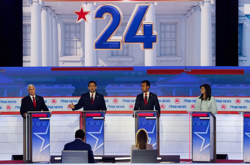 FILE PHOTO: Republican U.S. presidential candidates participate in first 2024 campaign debate in Milwaukee