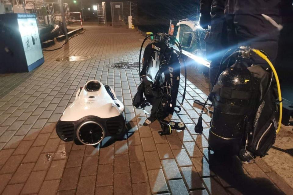 An image provided by the Gulf of Gdansk maritime search and rescue service (SAR) shows diving equipment used by three men who were rescued after their boat failed while diving off the northern Polish coast in the middle of the night on January 15, 2023. / Credit: Gdansk Maritime Assistance Service (SAR)