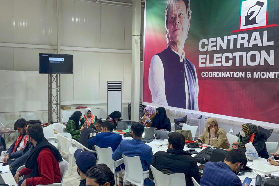 Tense environment seen at the central election monitoring cell of Pakistan Tehreek-e-Insaf (PTI) at the party office in Islamabad (AFP via Getty Images)