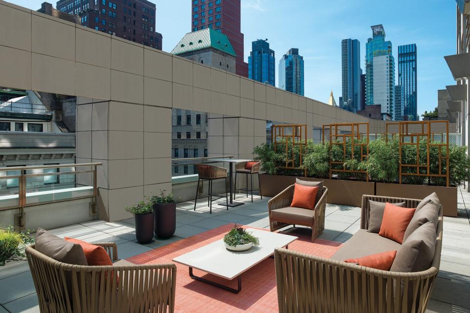 A guest room terrace at The Langham, New York