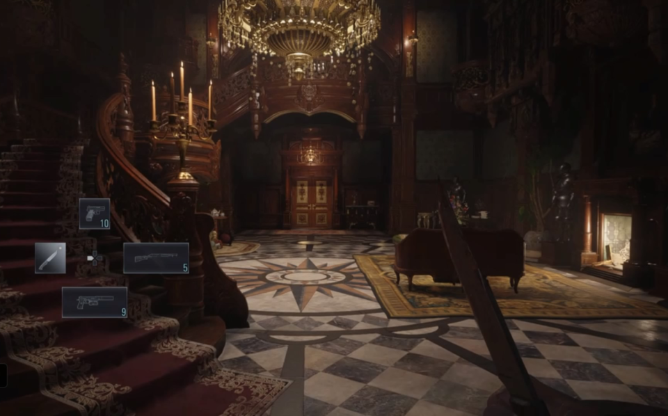 Game protagonist Ethan Winters explores Castle Dimitrescu in "Resident Evil Village." (Gameplay screenshot, Capcom)