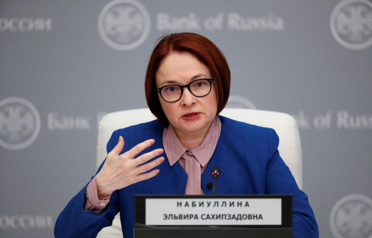 Elvira Nabiullina, Governor of Russian Central Bank, speaks during a news conference in Moscow, Russia December 13, 2019. REUTERS/Shamil Zhumatov