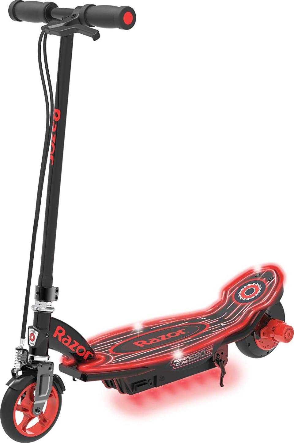 29) Razor Power Core E90 Glow Electric Scooter for Kids Ages 8+ - 90w Hub Motor, LED Light-Up Deck, Up to 10 mph and 60 min Ride Time, For Riders up to 120 lbs