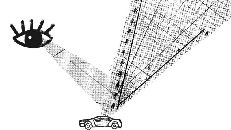 An illustration of an eye surveilling a car