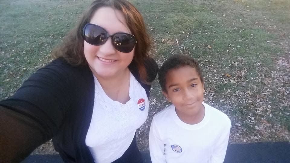 My 9-year-old and I voted in Lebanon, CT this morning. This election was especially important to me as a woman as the mother of a biracial child and as the mother of a young boy who needs a positive role model in the White House.