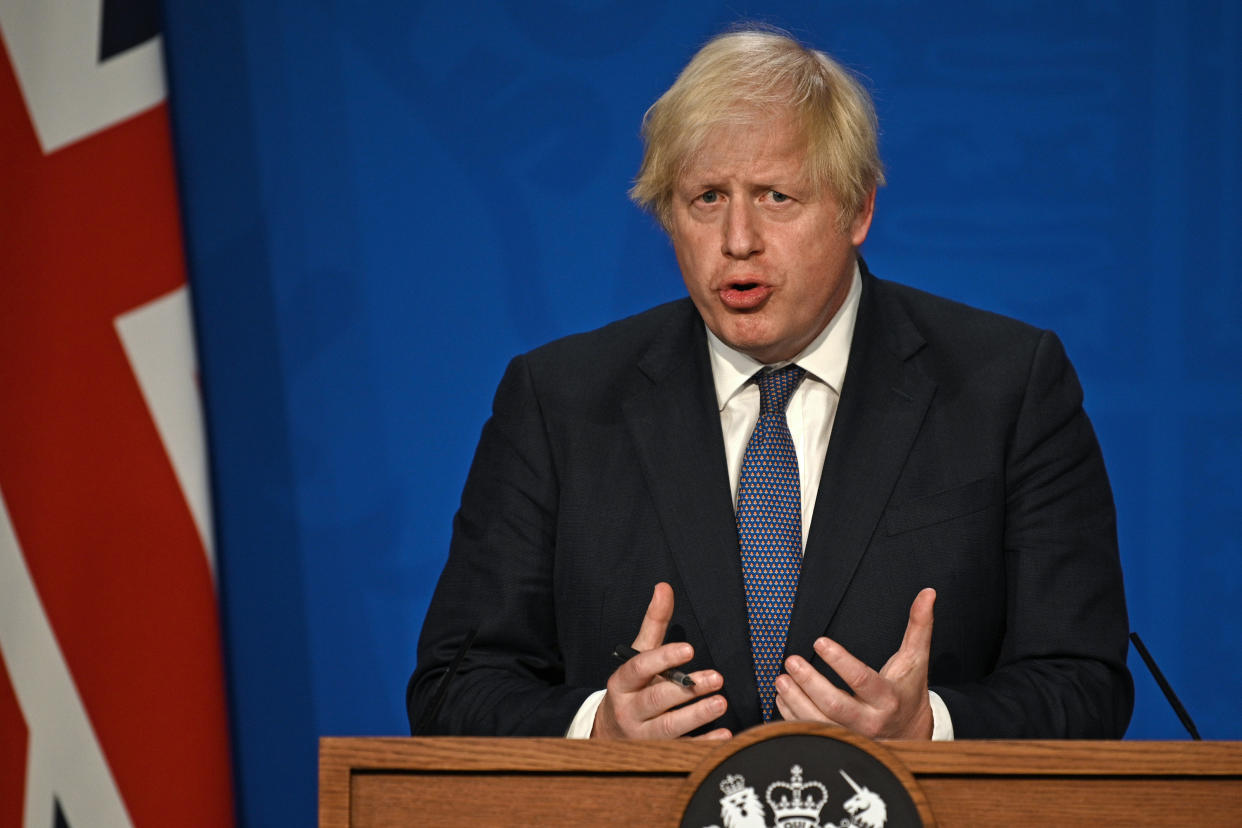 Prime Minister Boris Johnson during a media briefing in Downing Street, London, on coronavirus (Covid-19). Picture date: Monday July 12, 2021.