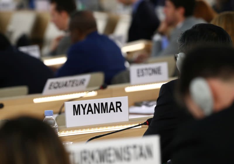 Myanmar's ambassador Tun addresses the Human Rights Council at the United Nations in Geneva