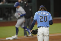 Los Angeles Dodgers' Joc Pederson rounds the bases after a run home off Tampa Bay Rays starting pitcher Tyler Glasnow during the second inning in Game 5 of the baseball World Series Sunday, Oct. 25, 2020, in Arlington, Texas. (AP Photo/Eric Gay)