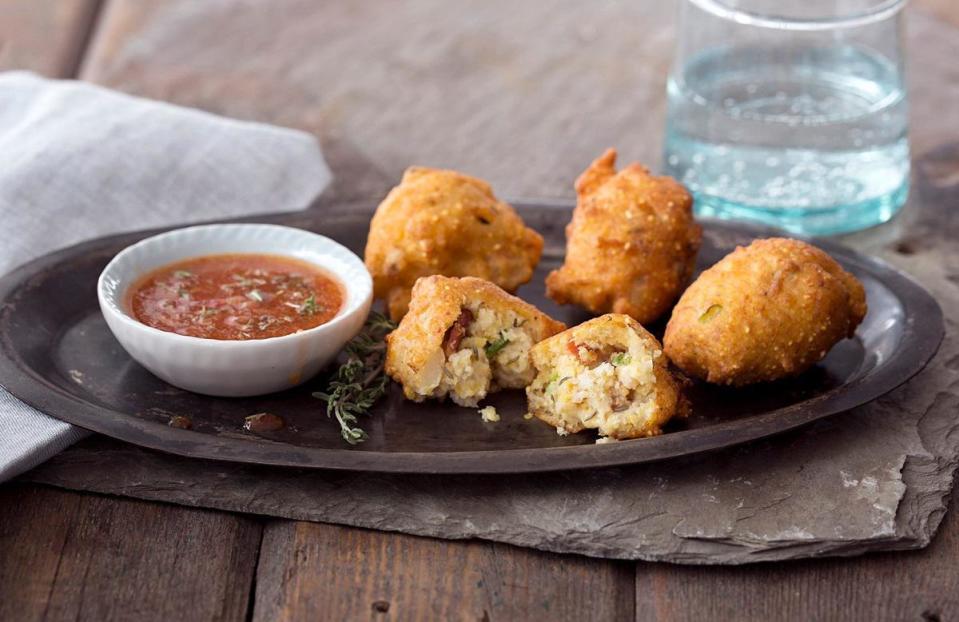 Hominy Fritters With Bacon Thyme Dipping Sauce