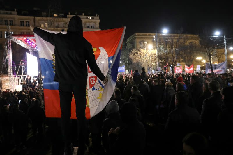 Protest against Western-backed deal on normalizing ties between Kosovo and Serbia in Belgrade