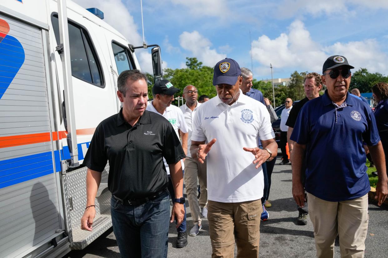 New York City Mayor Eric Adams, along with a city delegation, visits San Juan, Puerto Rico to meet with local elected officials. At left is San Juan Mayor Miguel Romero on Sunday, September 24, 2022. (Michael Appleton/Mayoral Photography Office)