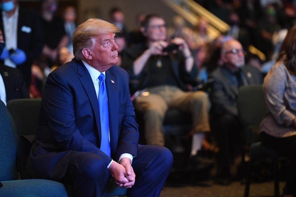 Presidential Donald Trump at a church on Oct. 18, 2020, in Las Vegas.