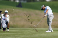 J.J. Spaun hits from the second fairway during the second round of the St. Jude Championship golf tournament Friday, Aug. 12, 2022, in Memphis, Tenn. (AP Photo/Mark Humphrey)