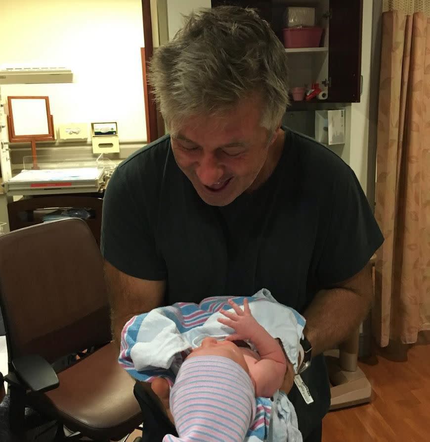 Proud daddy Alec Baldwin shared a sweet snap of himself holding his newborn baby Leonardo on Sept. 13, 2016. "Leoncito!!!!!" he captioned the photo of his new bundle of joy.